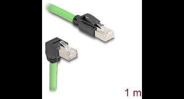 Delock RJ45 Network Cable Cat.6A plug to plug downwards angled SF/UTP suitable for drag chains PUR (TPU) 1 m green