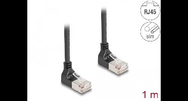 Delock RJ45 Network Cable Cat.6A S/FTP Slim 90° upwards / upwards angled 1 m black
