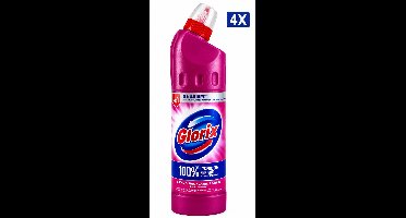 Glorix WC Powergel Pink Flower 750 ml - Set van 4 Flessen (3 L Totaal) - Toiletreiniger met Anti-Kalk Werking - Werkt ook Onder Water - Frisse Bloemengeur - Voordeelverpakking