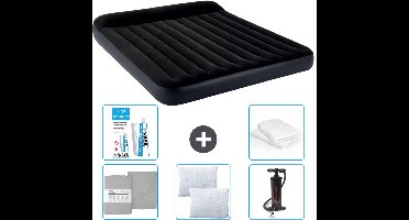 Intex Luchtbed - 2-Persoons - 183 x 203 x 25 cm - Donkerblauw - Inclusief Hoeslaken - Kussen - Pomp - Reparatieset en Kussenbeschermer