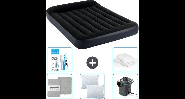 Intex Luchtbed - Twijfelaar - 137 x 191 x 25 cm - Donkerblauw - Inclusief Hoeslaken - Kussen - Pomp - Reparatieset en Kussenbeschermer