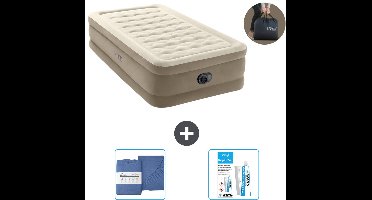 Intex Luchtbed - 1-Persoons - 99 x 191 x 46 cm - Beige - Inclusief pomp - Hoeslaken en Reparatieset