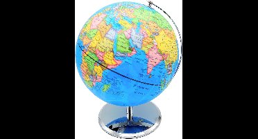 Wereldbol met Metalen Voet - Braet - Diameter 25 cm - Steden Dag en Nacht - Nederlandstalig