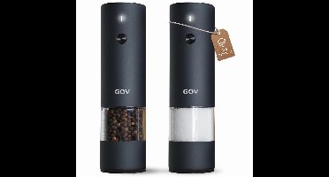 GOV Elektrisch Peper- en Zoutstel - RVS Regular - Oplaadbaar - Black Edition - Zwart - Pepermolen - Cadeau - Roestvrij Staal