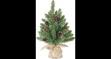 Black Box creston kunstkerstboom met jute berry groen besneeuwd maat in cm: 60 x 23