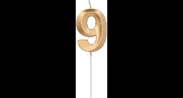 Folat - Kaars cijfer 9 glamour goud metallic 7 cm