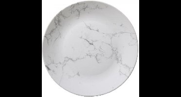 Borden - wit / marmerlook - diameter 26 cm x hoogte 2,5 cm - 6 stuks