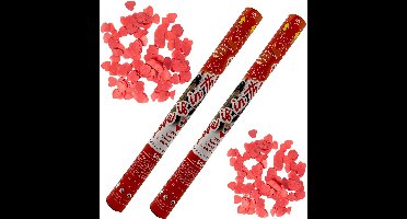 Confetti kanon - Party Popper - Shooter - 60cm - Papieren Harten - Rood - 2 Stuks