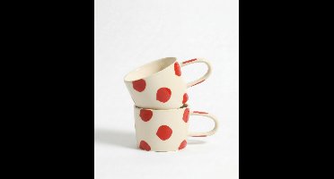 vtwonen - Mokken - Rood - Stippen - Set van 2 - Keramiek - 350ml