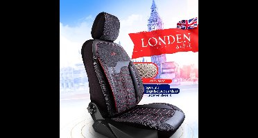 Autostoelhoezen Subaru Tribeca 2005 – 2014 – London Zwart/rood – Linnenstof – strakke pasvorm (Complete set voorstoelen + achterbank)