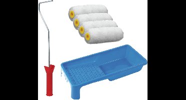 Sorex pluisvrije verfrollers schilderen set - met beugel en verfbak - 4x vacht rollers - breedte 10 cm - dikte 4 cm