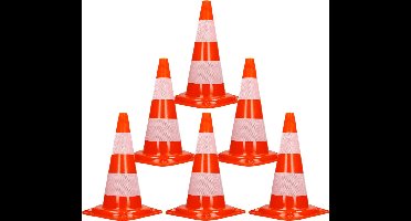 Set van 6 verkeerskegels waarschuwingskegels verkeerskegels 47 cm oranje/wit