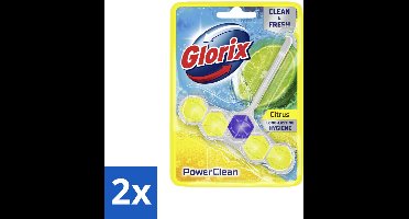2 x Glorix - Toiletblok - Power Clean Citroen - Fris & Citroen - 1 blok - Toiletblok - Toilet Schoonmaken - Citrusgeur - Anti-kalk - Hygiënisch Toilet