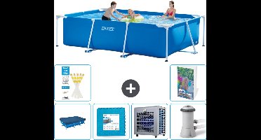 Intex Rechthoekig Frame Zwembad - 300 x 200 x 75 cm - Blauw - Inclusief Afdekzeil - Vloertegels - Warmtepomp - Zwembadfilterpomp - 7-delig