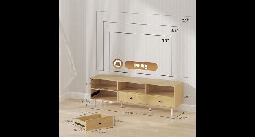 Tv-meubel – Televisiekast – Mediameubel – TV Kast – TV Dressoir – Houtlook Spaanplaat – 140x34x45 cm – Kabelbeheer – 3 Laden & 3 Open Vakken