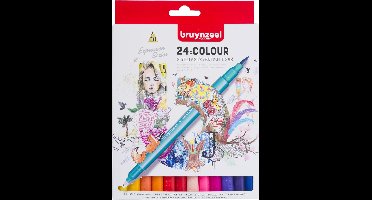 Creatives Fineliner - Brush Pen Set van 24 Kleuren - Dual-Tip Pennen voor Schrijven - Tekenen & Kleurboeken voor Volwassenen