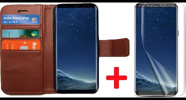 Hoesje geschikt voor Samsung Galaxy S8 Book Case Portemonnee + Screenprotector Folie - Cover voor 3 Pasjes Bruin