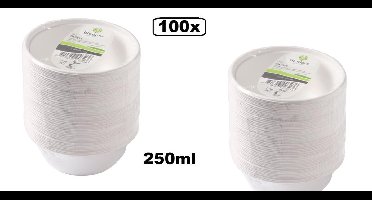 100x Schaal van suikerrietpulp next generation 350ml wit - salade BBQ fruit kom verse gerechten