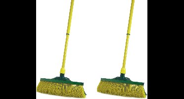 Set van 2x stuks sorex klauwbezem voor buiten - 35 cm - met uitschuifbare steel 70-140 cm - schoonmaakartikelen - tuingereedschap