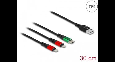 Delock USB Charging Cable 3 in 1 Type-A to 2 x Lightning™ / USB Type-C™ 30 cm