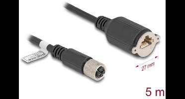 Delock M12 Cable X-coded 8 pin female to RJ45 jack for installation Cat.6A S/FTP 5 m black