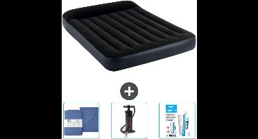 Intex Luchtbed - Twijfelaar - 137 x 191 x 25 cm - Donkerblauw - Inclusief Hoeslaken - Pomp en Reparatieset