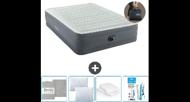 Intex Luchtbed - 2-Persoons - 152 x 203 x 46 cm - Grijs - Inclusief pomp - Hoeslaken - Kussen - Reparatieset en Kussenbeschermer