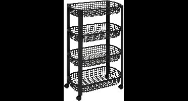 Trendoz Keuken/badkamer trolley 4 laags - L46 x B25 x H79 cm - zwart - kunststof - met wielen - opberg mandjes/bakjes
