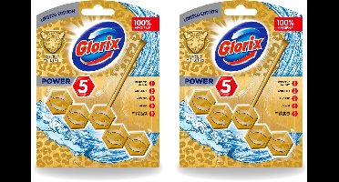 2 x Glorix - Power 5 - Toiletblok - Gold & Fresh - Limited Edition - Langdurige Frisheid - 1 Blok - Bulkverpakking - 2 stuks