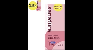 Sanature 100% katoenen - Tampons Super - 12 x 16 stuks - Natuurlijk & voor de gevoelige huid