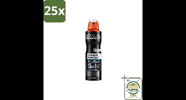 25 x L'Oréal Men Expert Carbon Protect 5-in-1 - Deodorant - 150 ml - Wasstrips - Deodorant Spray - Anti-geur - Anti-vocht - Anti-bacterie - Vlekken Op Kleding