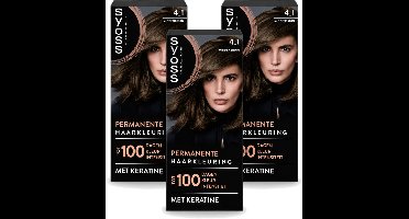 3 x SYOSS - Coloration 4-1 Middenbruin - Haarverf - Grijsdekking - Vermindert Haarbreuk - Voordeelverpakking - 3 stuks