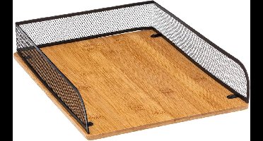 5Five kantoor brievenbak/postbakje A4 formaat - zwart mesh - bamboe hout
