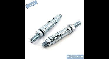 UFAST keilbout - M12/75 x 20mm - Sluitring + moer - Verzinkt - 2 stuks