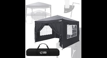 ECD Germany | Waterdichte pop-up paviljoen met 4 zijwanden, 3x3 m, polyester Oxford-stof, antraciet, opvouwbare paviljoen, tuinpaviljoen, tuintent, feesttent