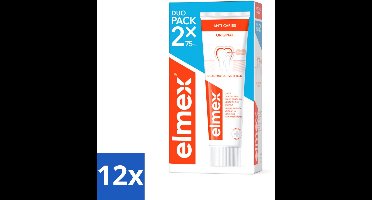 12 x Elmex – Tandpasta – Anti-Cariës – 2x75 ml - Tandpasta Tegen Gaatjes - Aminfluoride Tandpasta - Cariësbescherming - Tanden Versterken - Tandpasta Anti-cariës