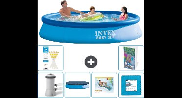 Intex Rond Opblaasbaar Easy Set Zwembad - 366 x 76 cm - Blauw - Inclusief Pomp - Afdekzeil - Loungebed - Vloertegels - 7-delig