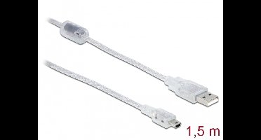 Delock Cable USB 2.0 Type-A male > USB 2.0 Mini-B male 1.5 m transparent