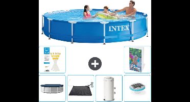 Intex Rond Frame Zwembad - 366 x 76 cm - Blauw - Inclusief Afdekzeil - Solar Mat - Zwembadfilterpomp - Verlichting - 7-delig