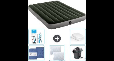 Intex Luchtbed - Twijfelaar - 137 x 191 x 25 cm - Groen - Inclusief Hoeslaken - Kussen - Pomp - Reparatieset en Kussenbeschermer