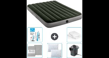 Intex Luchtbed - Twijfelaar - 137 x 191 x 25 cm - Groen - Inclusief Hoeslaken - Kussen - Pomp - Reparatieset en Kussenbeschermer