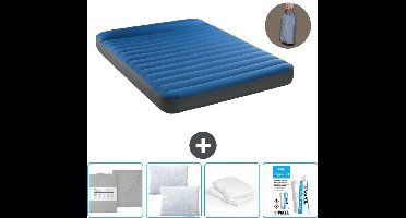 Intex Luchtbed - 2-Persoons - 152 x 203 x 22 cm - Blauw - Inclusief pomp - Hoeslaken - Kussen - Reparatieset en Kussenbeschermer