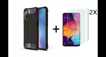 Hoesje Geschikt Voor Samsung Galaxy A50s/A30s Armor Hoesje Zwart + 2 stuks Tempered glass