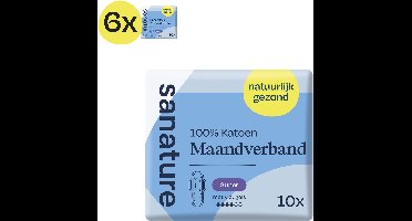 Sanature 100% katoenen - Maandverband Super - 6 x 10 stuks - Natuurlijk & voor de gevoelige huid