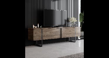 Asir - TV-standaard - Walnoot, zwart - 100% met melamine gecoat spaanplaat - 34,5 x 194 x 11 cm