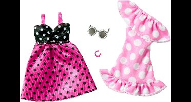 Barbie 2-Pack Kleding Outfit en Accessoires - 2 Zomerse stippeljurken, Zonnebril en Armband