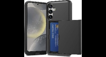 Hoesje Geschikt voor Samsung S25 / S24 Hoesje Zwart - shockproof Backcover met pasjeshouder - Ruimte voor 2 pasjes