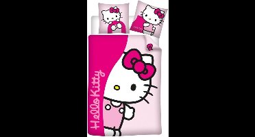 Hello Kitty Flanel Meisje Dekbedovertrek 140x200 + Kussensloop 65x65 Roze - Omkeerbaar flanel beddengoed - Hello Kitty Roze Strik - Warm & zacht - 100% Katoen Oeko-Tex - Sanrio licentie