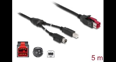 Delock PoweredUSB cable male 24 V > USB Type-B male + Hosiden Mini-DIN 3 pin male 5 m for POS printers and terminals