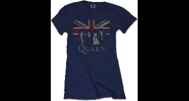 Queen - Vintage Union Jack Dames T-shirt - M - Blauw